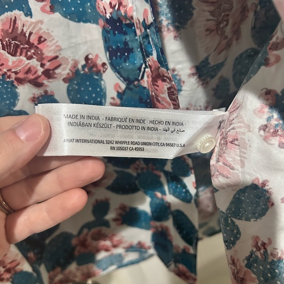 Ariat Women Kirby Long Sleeve Sz L Stretch Button Shirt Hibiscus Cactus Western - Picture 3 of 5